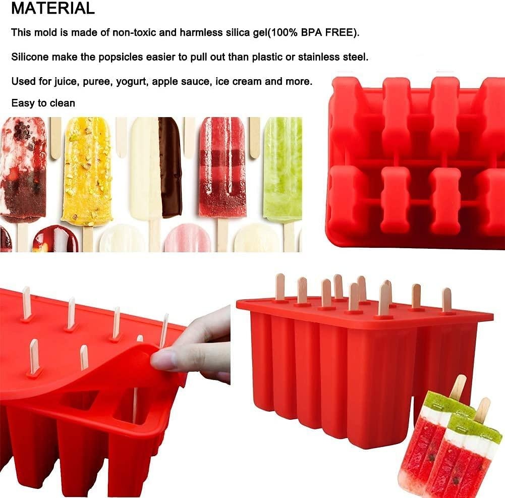 Silicone Popsicle Molds 10 Cavities Reusable Ice Pop Tray w/100 Popsicle  Sticks