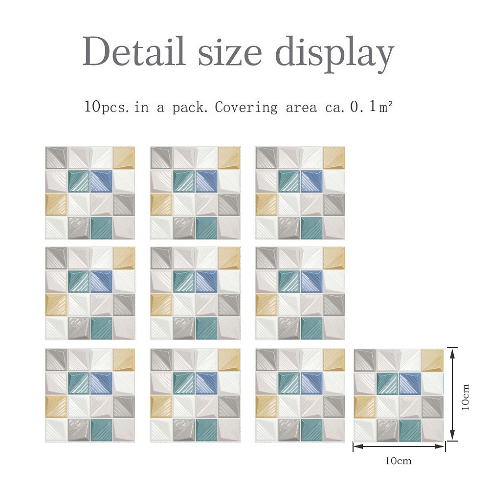 10 piezas 3d mosaico azulejo de cristal pegatina de vidrio tilediy impermeable autoadhesivo pegatina de pared 2025 - $7.99 –P19