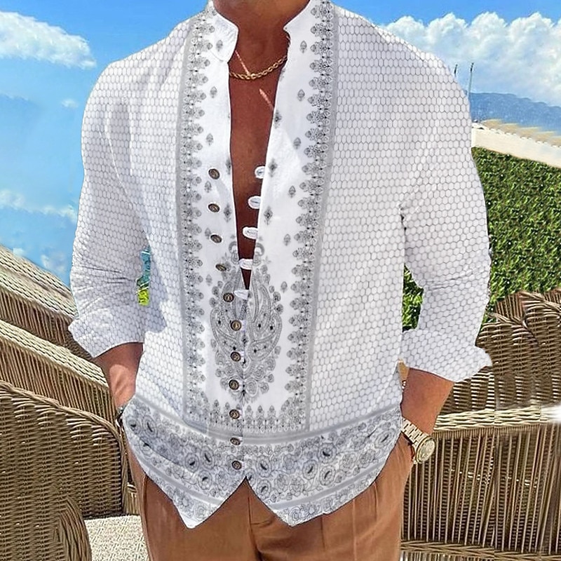 Herr Blommig Paisley Årgång Skjorta Knapp upp skjorta Långärmad Mode Designer Ledigt Semester Dagligen Utekväll Höst Vår & sommar Hög krage Mönster Ljusrosa Sjöblå Vit Gul Ljusgrön 2026 - $28.99 –P4