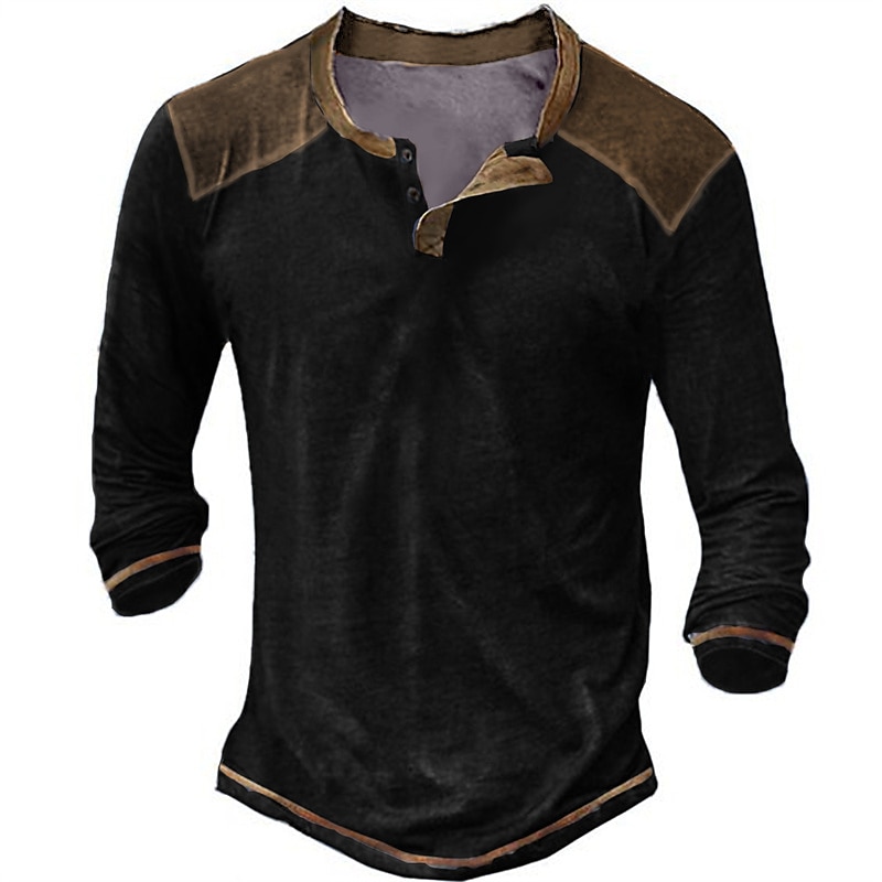 Herren T-Shirt mit Knöpfen T Shirt Henley Hemd Langarmshirt Langarm V Ausschnitt Frühling & Herbst Farbblock Designer Basic Lässig Button-Down Straße Sport Ferien Schwarz Marineblau Khaki Top T-Shirt 2025 - $21.99 –P4