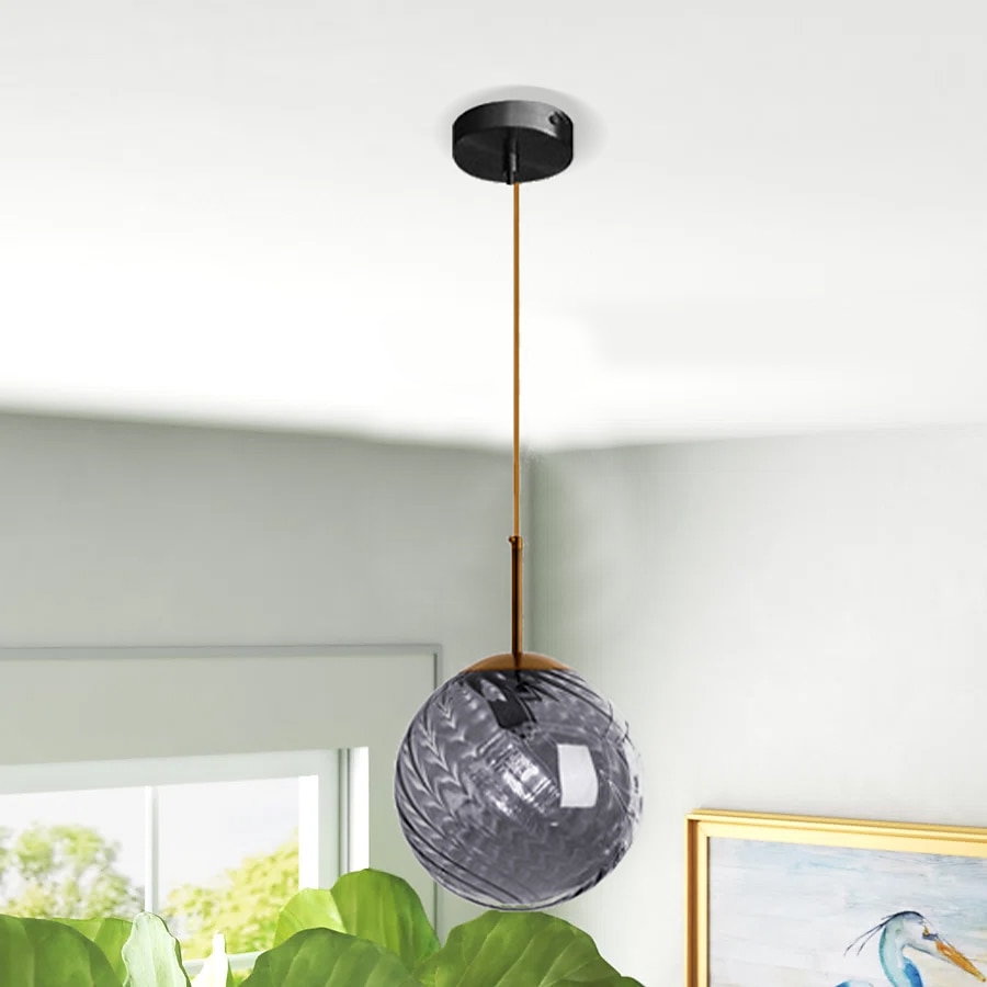 Lampes suspendues à LED îlot de cuisine en verre 10 "éclairage en verre soufflé à la main luminaires d'entrée de foyer de ferme moderne globe suspendu au plafond sur la table ambre/gris fumé 110-240v de 2025 ? $135.99 –P10