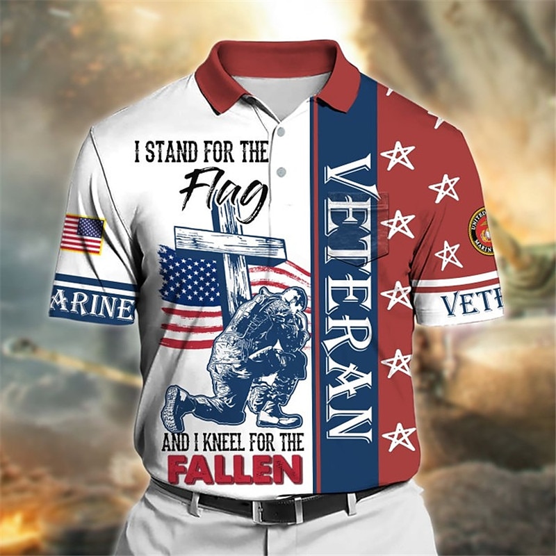 Pánské veteráni Vlastenec Polokošile Golfová košile Krátký rukáv Polo tričko Košile s límečkem Na běžné nošení Streetwear Oblečení na dovolenou Párty oblečení Knoflíky 3D tisk Fialová Námořnická mod 2025 - $22.99 –P4