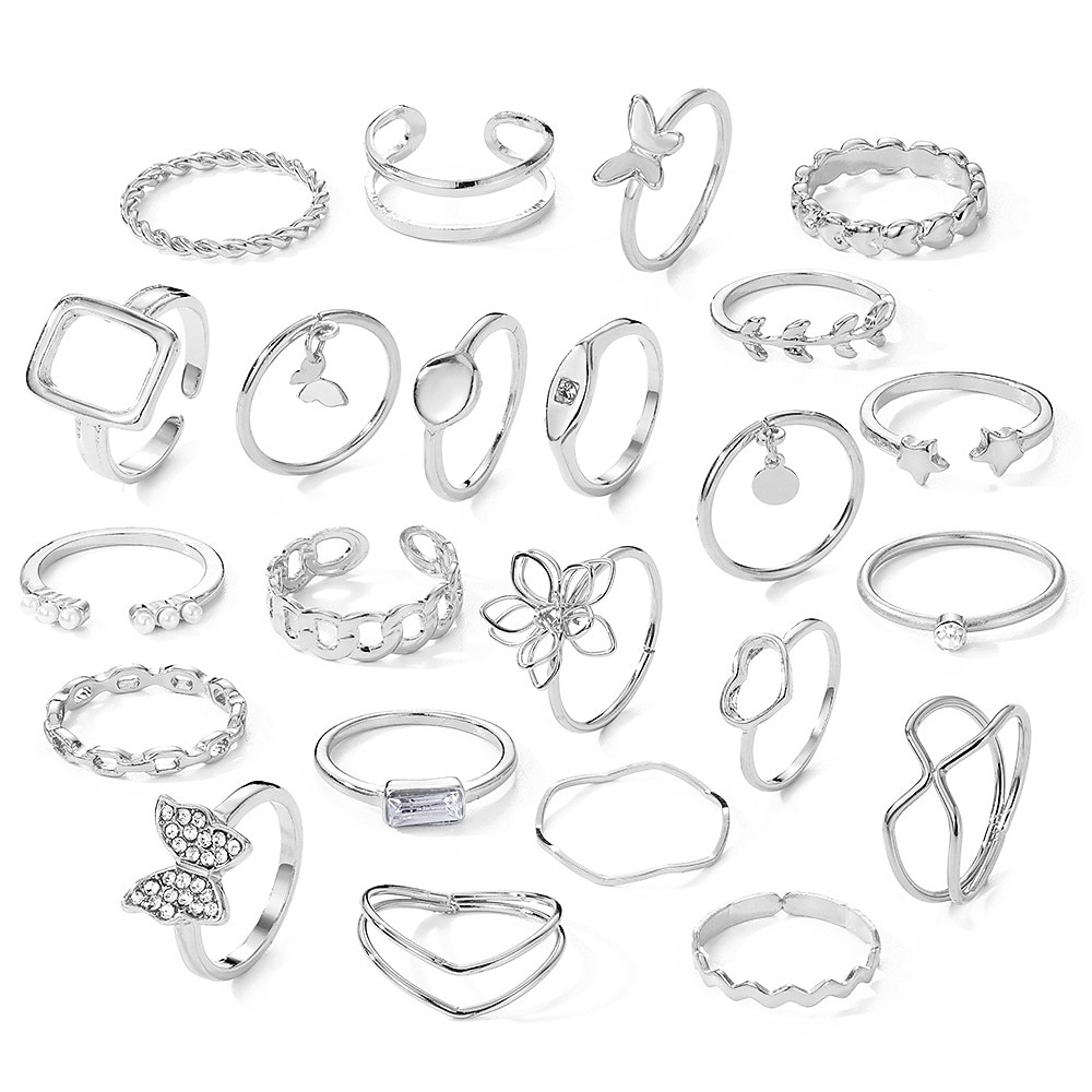 23pcs set di anelli matrimonio classico argento oro lega cuore stella farfalla personalizzato anello boho alla moda del 2025 a $5.49 –P5