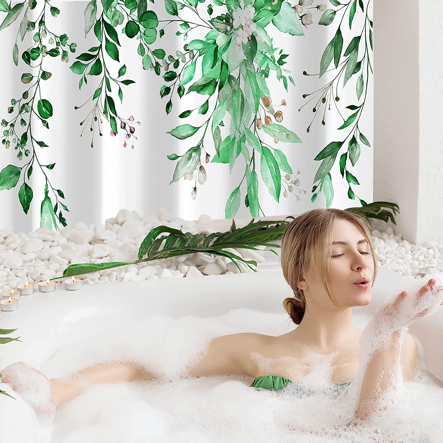 Badkarshängande med krokar 180cm*180cm(70"*70") Polyester tvättbar vattentät landskapsblommig växtmönster 2025 - $22.99 –P3