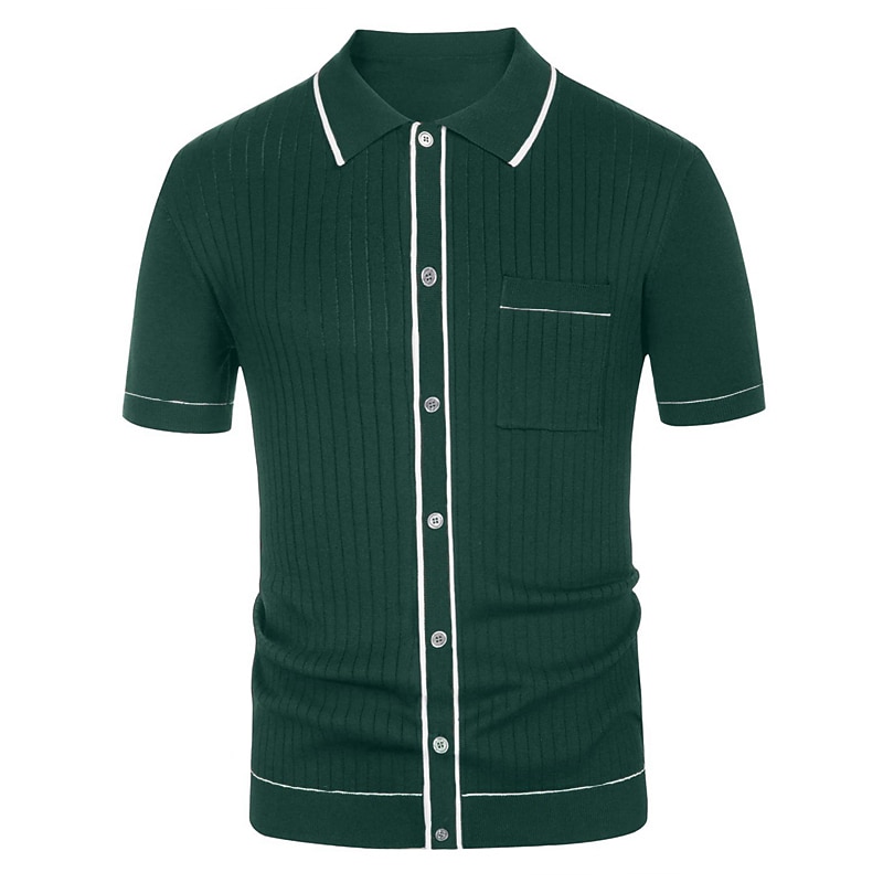Men's Polo Knit Polo Sweater Business Casual Lapel Short Sleeve Modern Old Money Style Solid / Plain Color Button Front Summer Dark Navy Green Rose Red Polo 2025 - $31.99 –P2