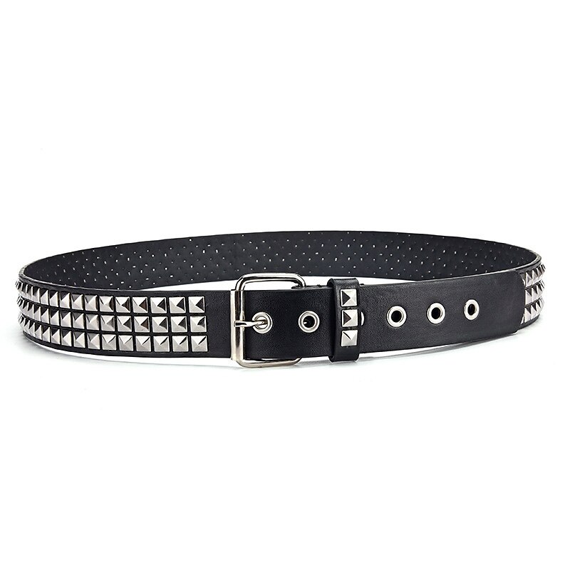Herren-Gürtel aus Kunstleder mit Nietendekor, Gürtel aus schwarzer Legierung, Punk-Mode, Geschenk, Hip-Hop, einfarbig, Alltagskleidung, Ausgehen, Wochenende 2025 - $10.75 –P8