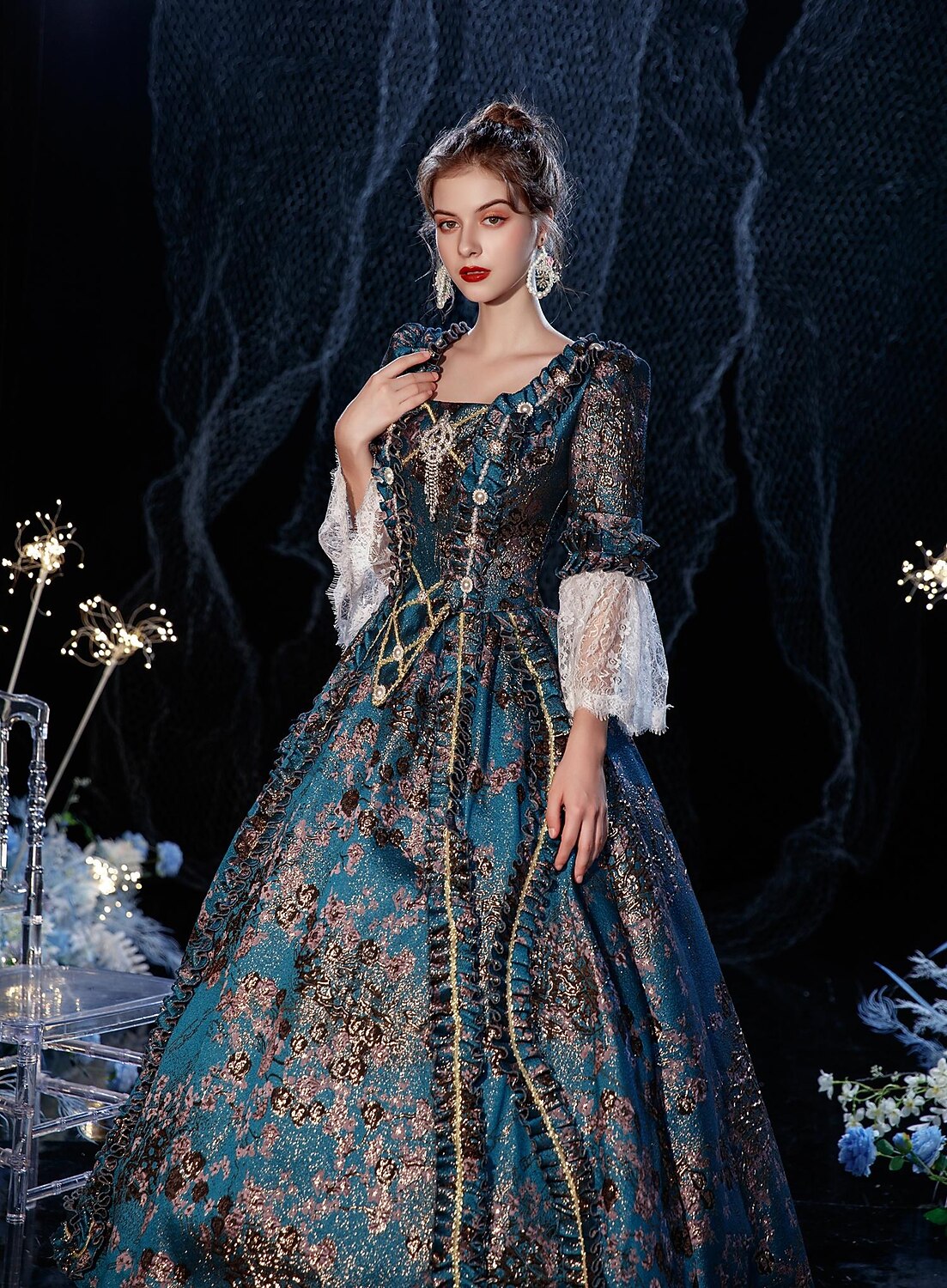 gothic new years dress Gothic Black Rococo Style Dress Dramatic Bell Sleeves and Mermaid Hem Plus Size Size 26W / Black