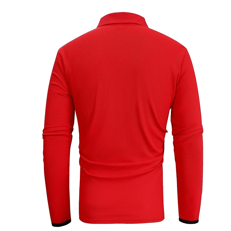 Men's Button Up Polos Polo Shirt Casual Holiday Lapel Long Sleeve Fashion Basic Plain Button Summer Regular Fit Fire Red Black Dark navy Button Up Polos 2025 - $21.99 –P8