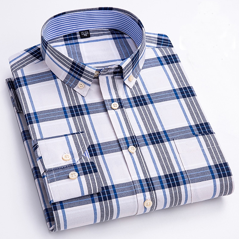 Herren Oberhemd Gestreiftes Hemd Hemd Bügelfreies Hemd Oxford Hemd Kariert / Gestreift / Chevron Hochzeit Büro & Karriere Hellblau Dunkelrot Rote Dunkelmarine Langarm Hemdkragen Ganzjährig Bekleidung 2025 - $33.99 –P6
