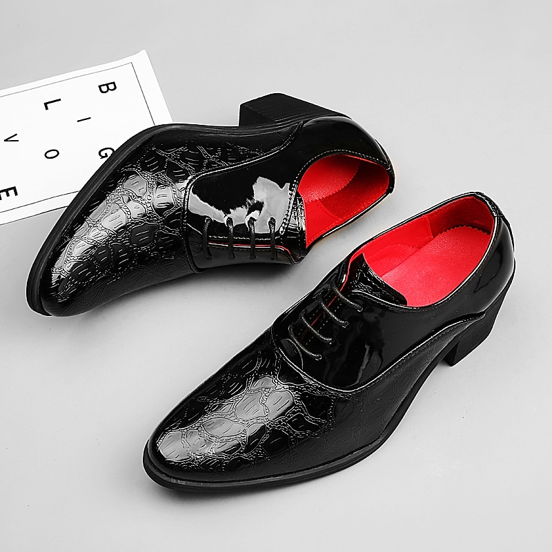 Herren-Oxford-Schnürschuhe aus weißem Lacklederimitat – elegante Schuhe mit Blockabsatz und Krokodilprägung im Vintage-Stil für Hochzeiten, Partys und formelle Anlässe 2025 - $54.99 –P13