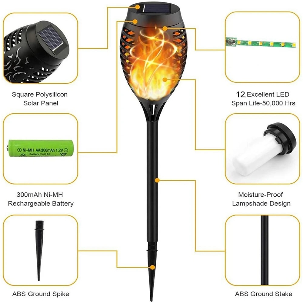 2025年 2/4 個ソーラーライト屋外ソーラートーチライトちらつき炎付き 12 LED ハロウィン装飾 Waterpoof 風景自動オン/オフ庭パティオ家の装飾ランタン  コレクション – $19.99 –P2