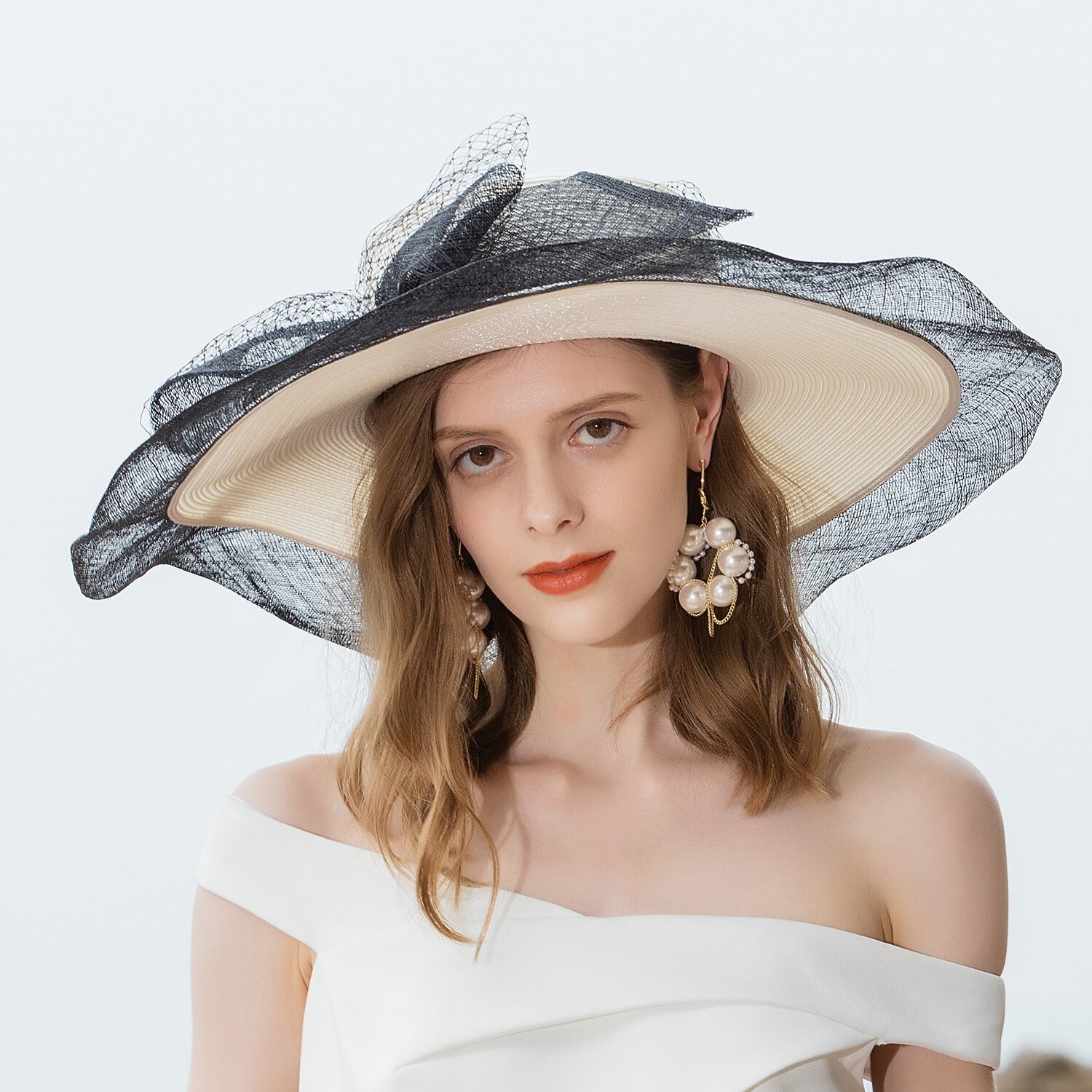 hüte netz faser strohhut sonnenhut sinamay hut hochzeit lässig elegant hochzeit mit bowknot spitze kopfbedeckung kopfbedeckung outdoor 2025 - $71.99 –P8