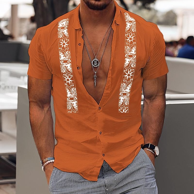 Herren Hemd Baumwoll-Leinenhemd Weißes Baumwollhemd Guayabera Hemd Sommerhemd Strandhemd Farbblock Urlaub Lässig Schwarz Weiß Blau Orange Kurzarm Revers Sommer Bekleidung 2025 - $21.99 –P3
