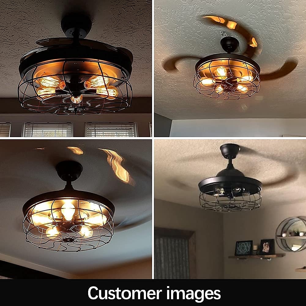 ventilatore da soffitto con luci-ventilatore da soffitto industriale da 42" con pale retrattili, plafoniera a gabbia vintage con controllo a 3/6 velocità con telecomando per cucina, sala da pranzo, soggiorno e26 nero del 2025 a $287.89 –P7