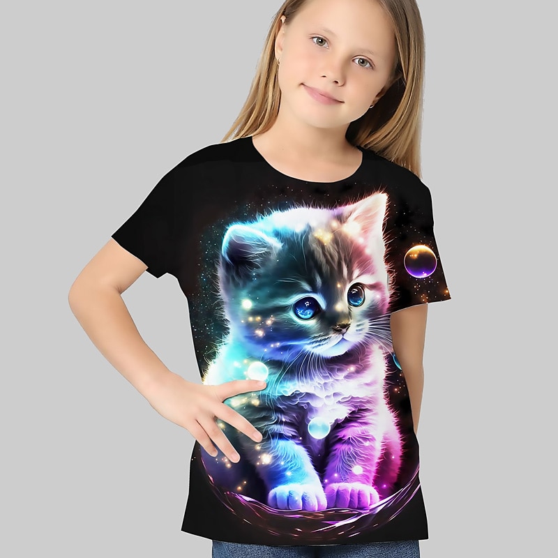 T-shirt Enfants Fille Graphic Extérieur 3D effet Manche Courte Col ras du cou Actif 7-13 ans Eté Argent Noir de 2026 ? $11.99 –P5