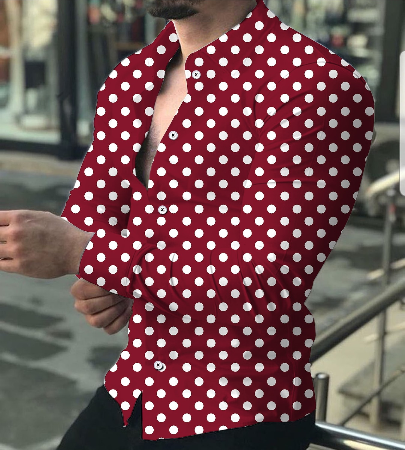 Men's Polka Dot Geometric Pattern Shirt Button Up Shirt Long Sleeve Sports Fashion Designer Daily Holiday Summer Spring Turndown Print Black Red Navy Blue Blue 2025 - $26.99 –P3