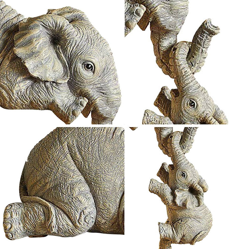 adornos de resina de elefante decoraciones de tres piezas 3 elefantes madres y dos bebés colgando en el borde de estatuas artesanales 2025 - $13.99 –P2