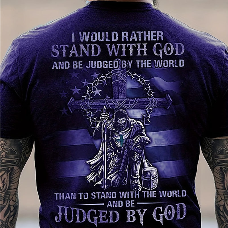 Herre Grafisk Kors Tro Nasjonalflagg T skjorte Christian T-skjorter Kortermet T skjorte 3D-utskrift Crew-hals Skjorte Årgang Mote Designer utendørs Daglig Sport Gul Lysegrønn Blå Vår sommer Klær S M 2025 - $17.99 –P3