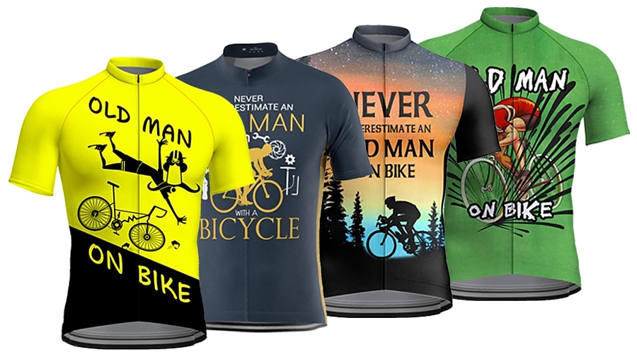 Per uomo Maglia da Ciclismo Grafico Divertente VECCHIO IN BICICLETTA Manica Corta Bicicletta Maglia Top con 3 tasche posteriori Mountain Bike MTB Ciclismo su strada Asciugatura Rapida Strisce del 2026 a $30.99 –P1