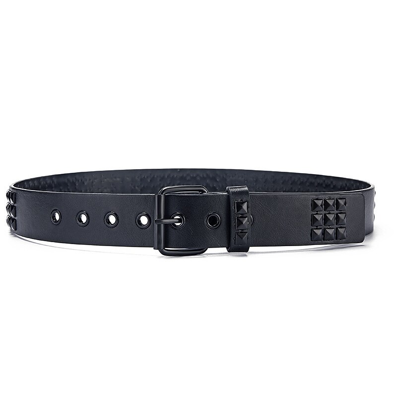 Herren-Gürtel aus Kunstleder mit Nietendekor, Gürtel aus schwarzer Legierung, Punk-Mode, Geschenk, Hip-Hop, einfarbig, Alltagskleidung, Ausgehen, Wochenende 2025 - $10.75 –P9