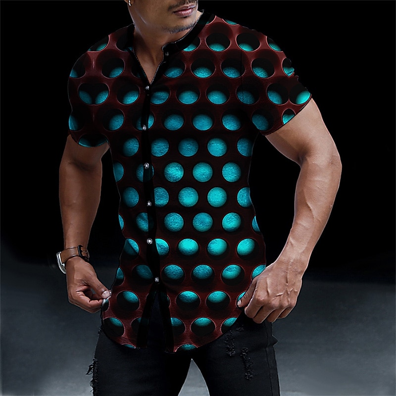 Bărbați 3D Print Cămașă Camașă cu nasturi Manșon scurt Modă Designer Casual Vacanță Casual Ieșire Primavara vara Guler de stand Imprimeu Negru Galben Roșu-aprins Albastru piscină Albastru celest 2025 - $24.99 –P6