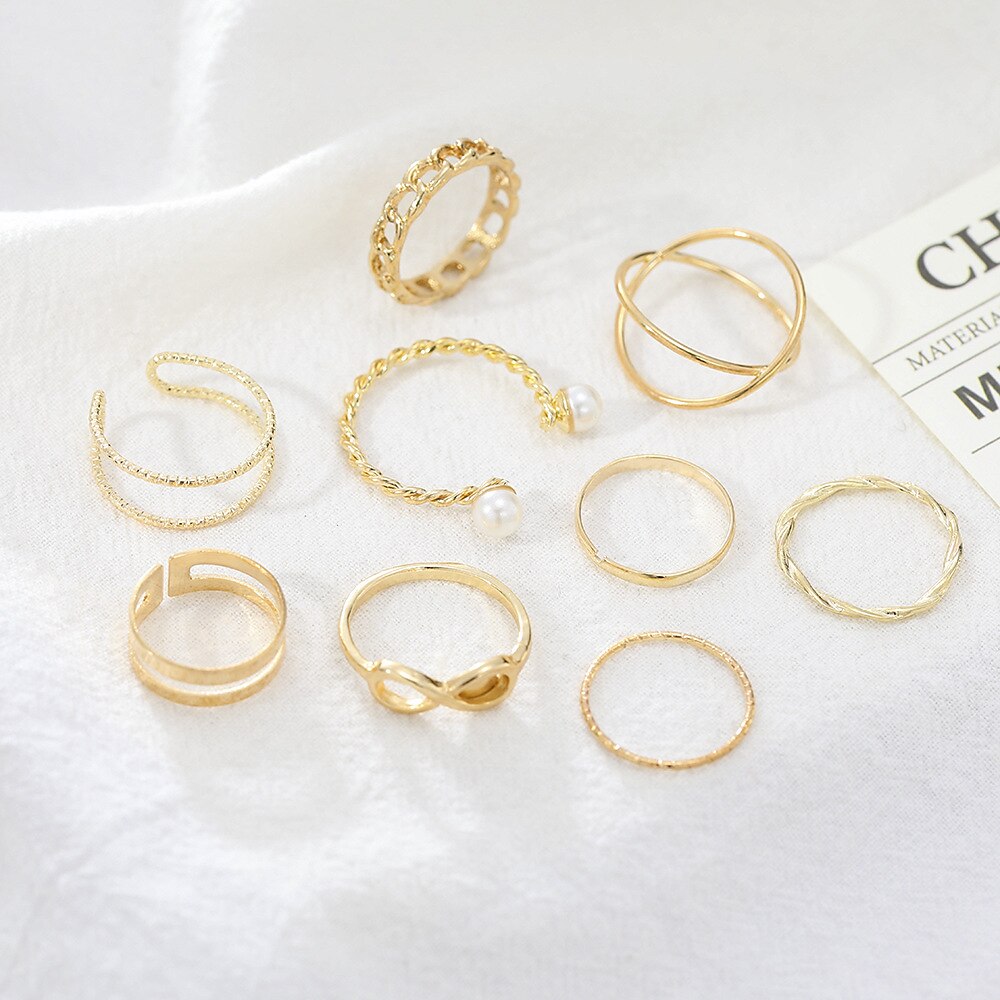 Donna Anello Matrimonio geometrico Argento Oro Cromo Mini Punk Personalizzato Moda 9 pezzi del 2025 a $6.99 –P4