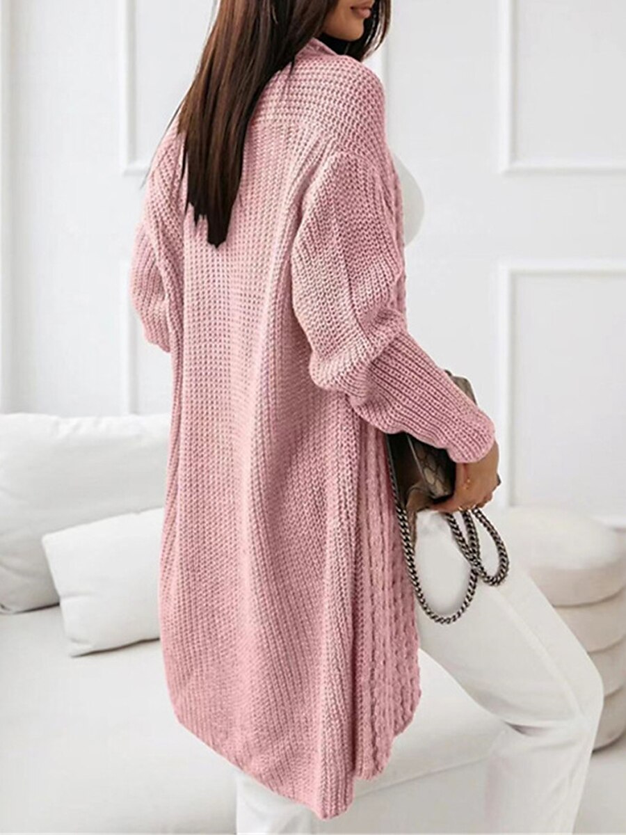 Women's Pink Open Knit Long Sleeve Oversized Cardigan Casual Soft