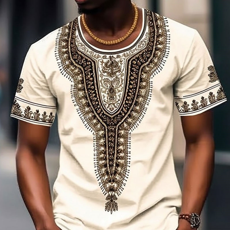 Men s T shirt Tee Graphic Color Block Tribal Crew Neck Clothing