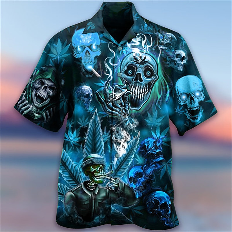 Per uomo Teschi Camicia Camicia con bottoni Manica corta Di tendenza Originale Informale Informale Giornaliero Spiaggia Primavera estate Collo ripiegabile 3D Bottone giù Giallo Blu Viola Verde del 2025 a $24.99 –P4