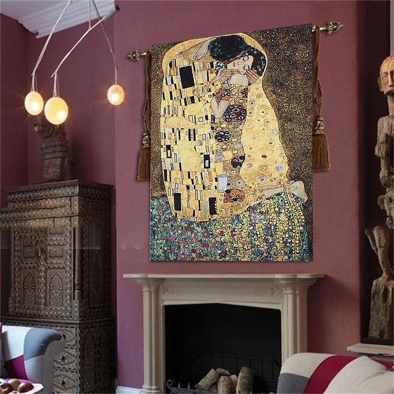 jacquard szőtt gobelin gobelin aubusson fali függöny klimt a szerető szövőszék pamut szövés nappali hálószoba dekoráció (bot és bojt nélkül) 2025 - $106.99 –P8