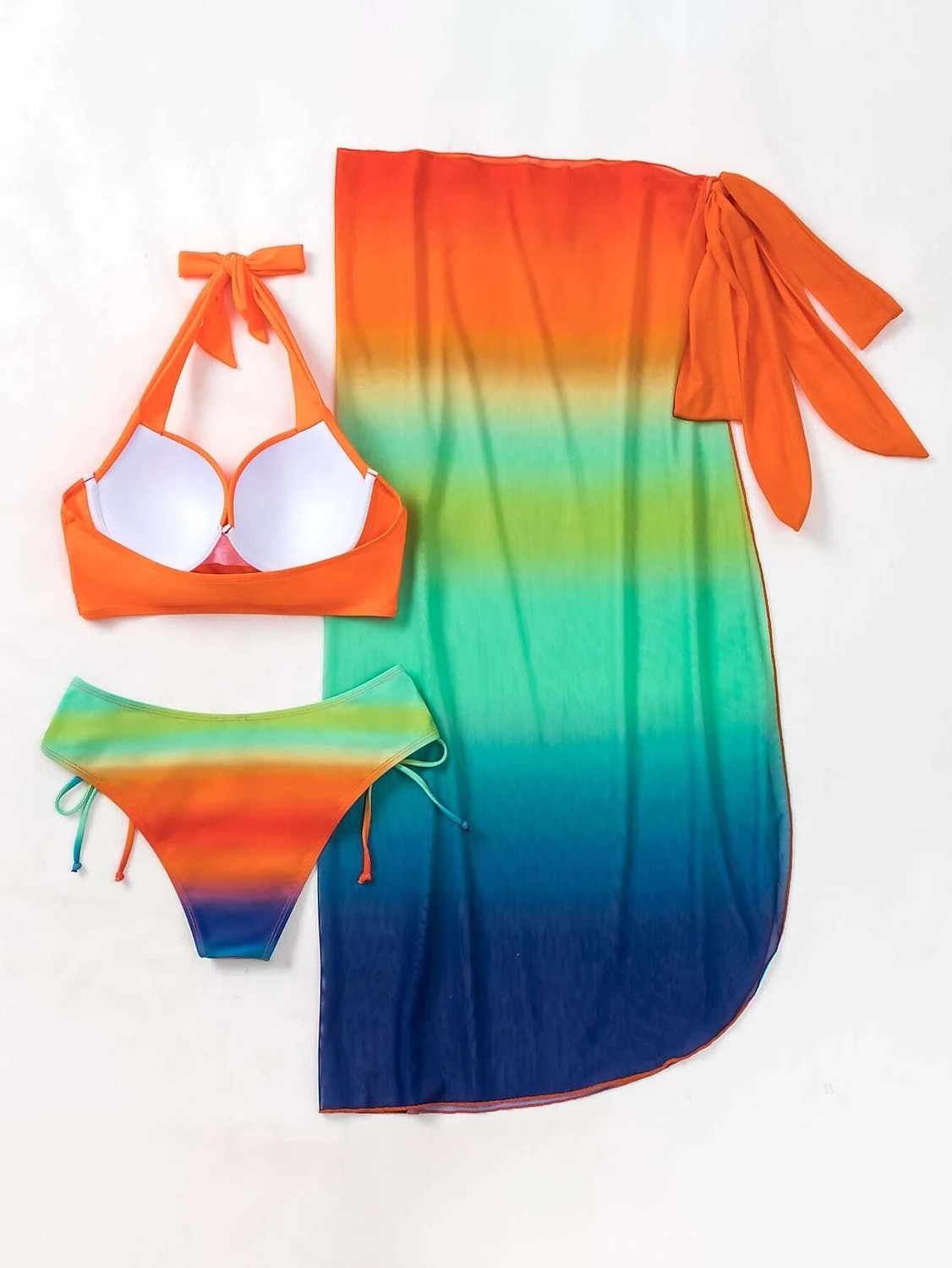 Dam Vanligt Badkläder Bikini Strandbotten Tre delar Kjol Baddräkt 3 st Tryck Standkläder Sommar Gradientfärg Ärmlös Baddräkter 2025 - $41.99 –P6