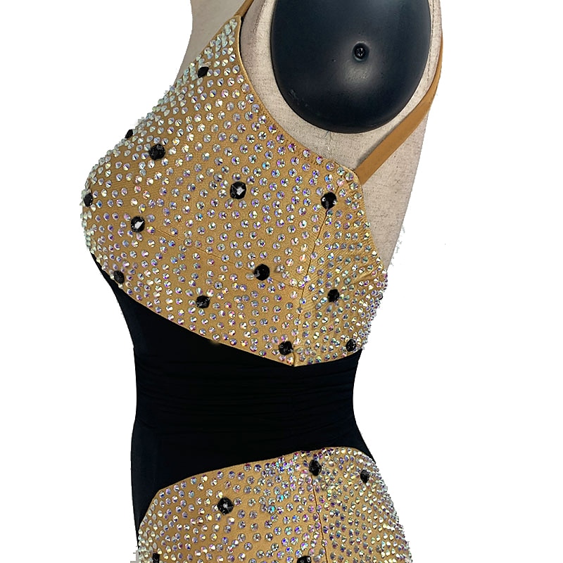 dans salsa rochie de dans latino costume cristale/ strasuri antrenament pentru femei performanță petrecere mânecă lungă spandex mare/un umăr 2025 - $155.99 –P3