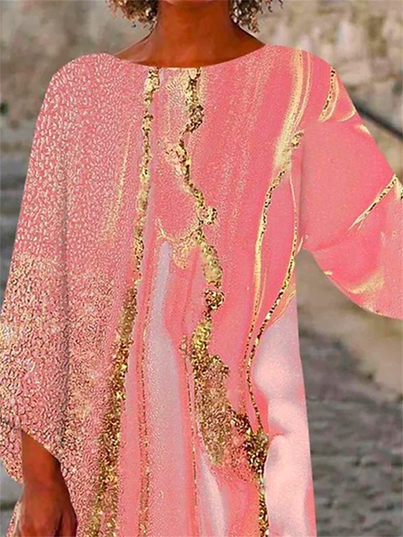 Kvinnors blus chiffong daglig grundläggande neongrön  ljus abstrakt tryck långärmad lång toppar rund hals avslappnad ljusgrön rosa blå grön beige höst  vinter 2025 - $24.99 –P2