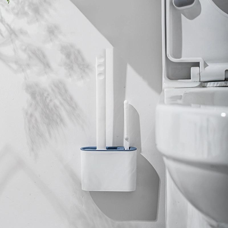 escova de banheiro de silicone e suporte com gancho pegajoso, escova de banheiro para pendurar na parede, escova de cerdas macias de silicone, ferramenta de limpeza do chão do banheiro de 2025 por $8.99 –P4