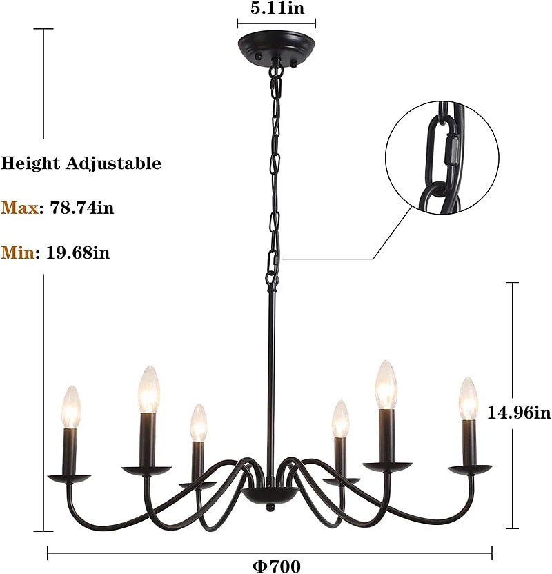 Candelabro preto de 6 luzes lustres de ferro industriais rústicos iluminação para cozinha, sala de jantar, sala de estar, quarto, 35 polegadas, e12,110-240v de 2026 por $230.29 –P5