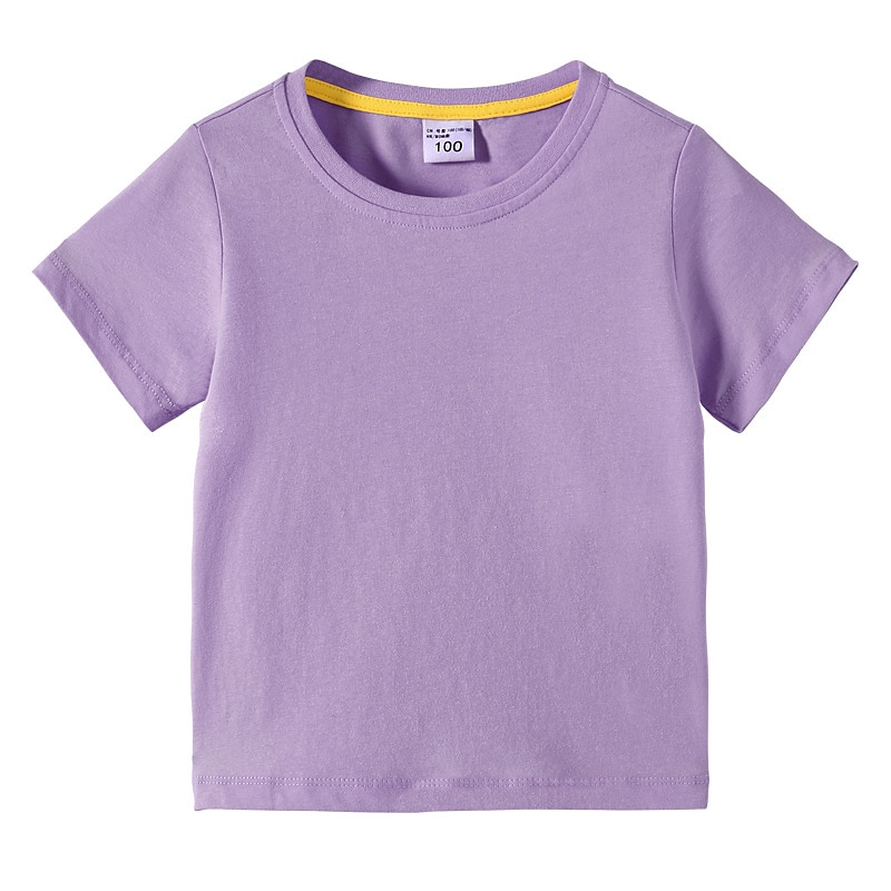 Barn Pojkar T-shirt Tee Ensfärgat Kortärmad Crewneck 100 % bomull Barn Top Skola Neutral Dagligen Grundläggande Sommar Ljusblå 3-13 år 2025 - $15.99 –P20