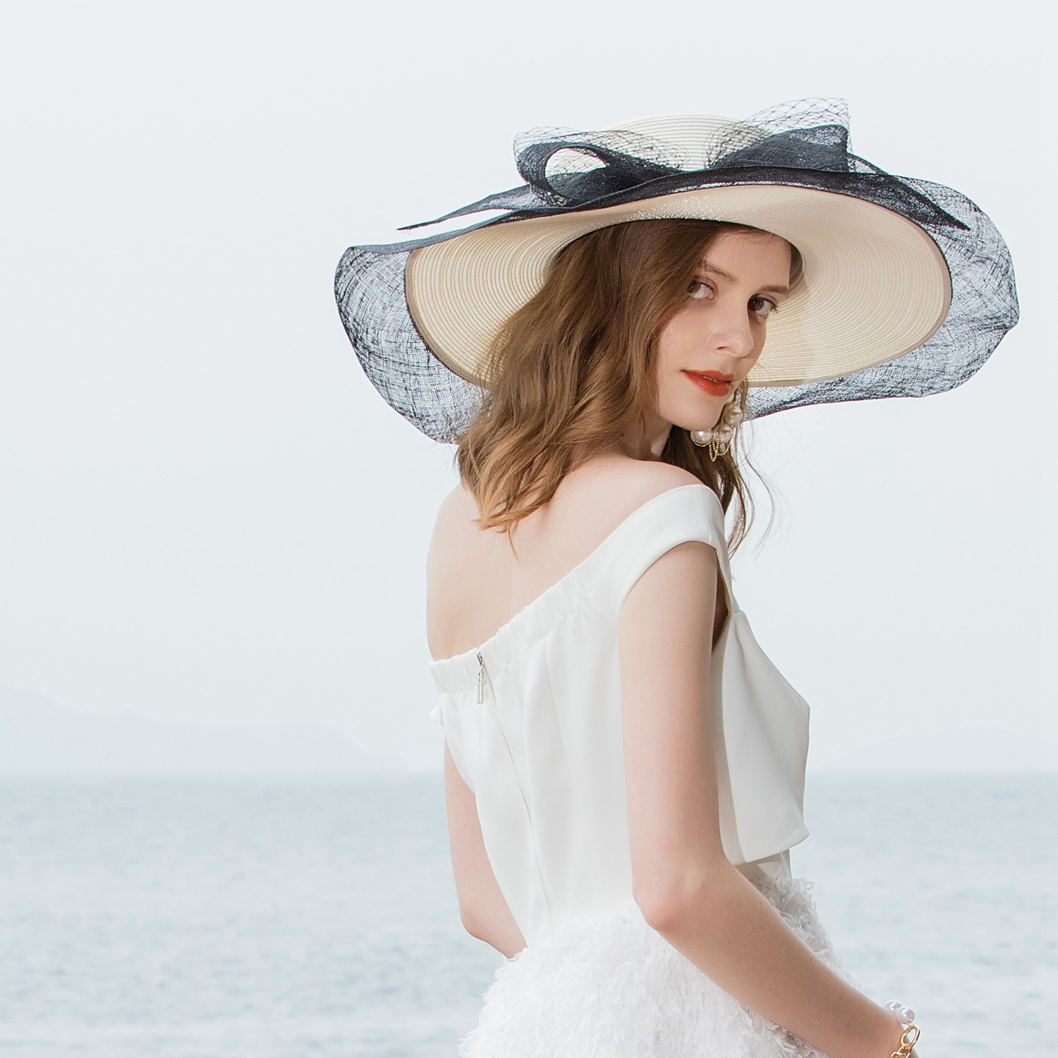 hüte netz faser strohhut sonnenhut sinamay hut hochzeit lässig elegant hochzeit mit bowknot spitze kopfbedeckung kopfbedeckung outdoor 2025 - $71.99 –P2