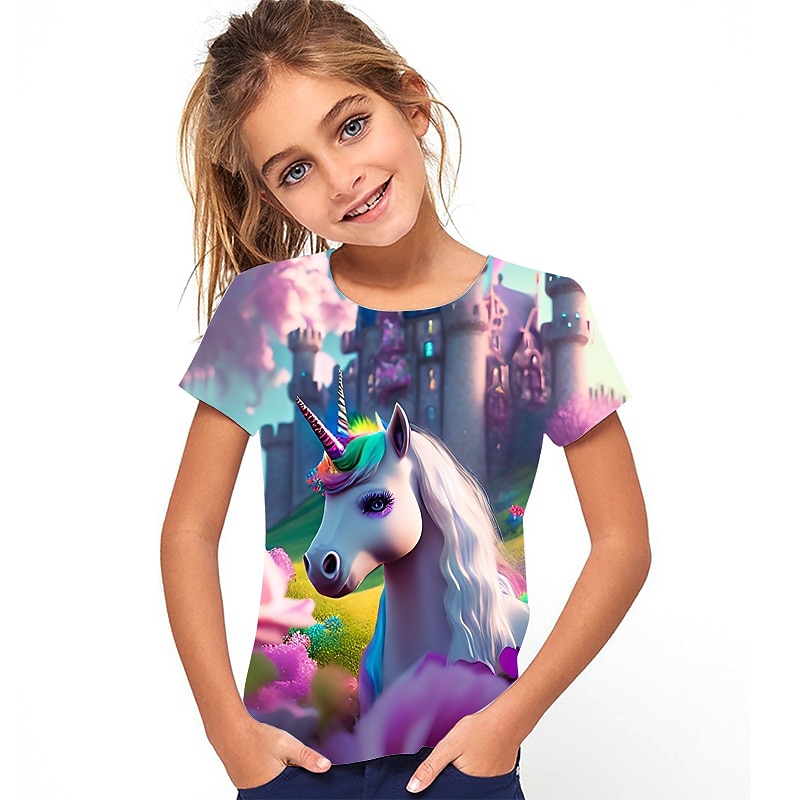 Kinderen Voor meisjes T-shirt Grafisch Buiten 3D-afdrukken Korte mouw Ronde hals Actief 7-13 jaar Zomer Meerkleurig Blozend Roze Rood 2026 - $10.99 –P7