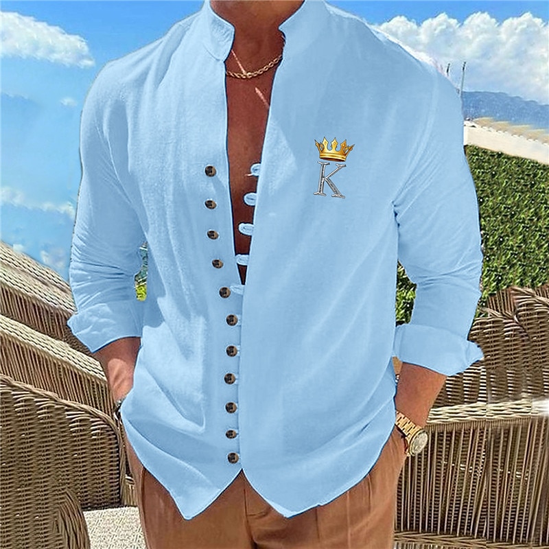 Herr Geometriska mönster Bokstav Dubbel (264x234 cm) Skjorta Knapp upp skjorta Långärmad Mode Streetwear Designer Utomhus Ledigt Dagligen Sommar Vår Höst Hög krage Mönster Svart Vit Rodnande Rosa Bl 2025 - $26.99 –P7