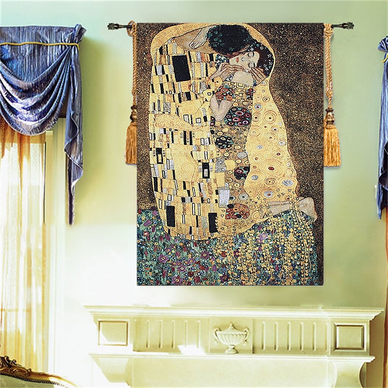 jacquard szőtt gobelin gobelin aubusson fali függöny klimt a szerető szövőszék pamut szövés nappali hálószoba dekoráció (bot és bojt nélkül) 2025 - $106.99 –P5