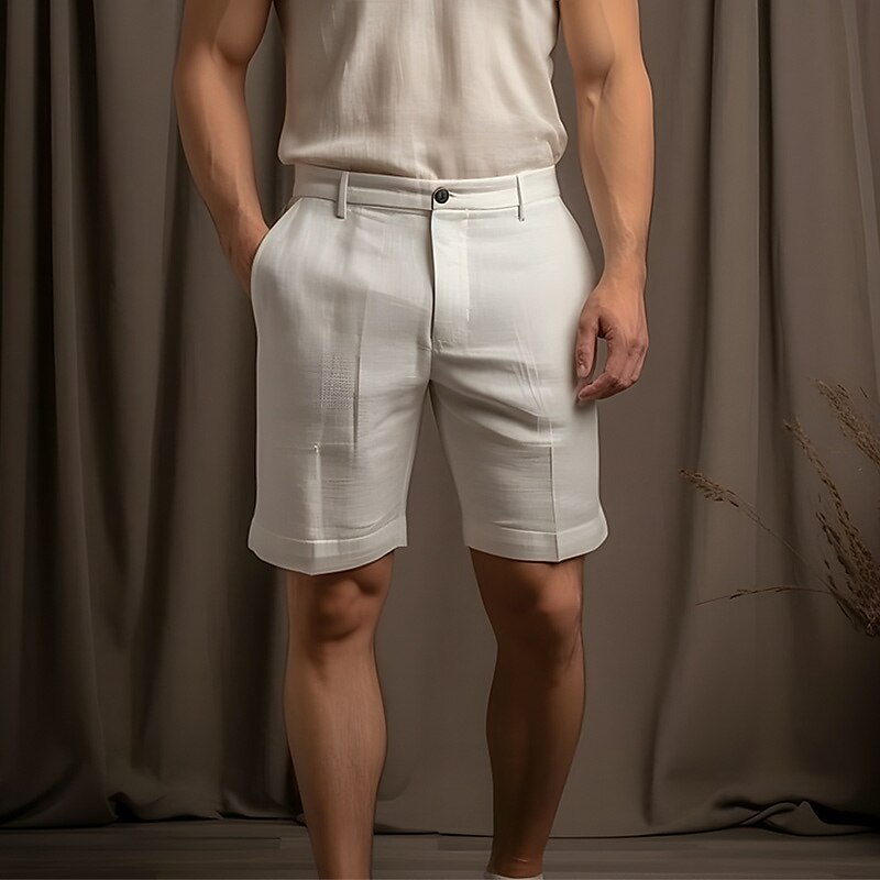 Herren Shorts Kurze Hosen Leinenshorts Kurze Hosen Kleid-Shorts Sommer-Shorts Strandshorts Kurze Hosen Tasche Gerade geschnitten Glatt Komfort Atmungsaktiv Kurz Casual Täglich Festtage Modisch 2025 - $22.99 -P9