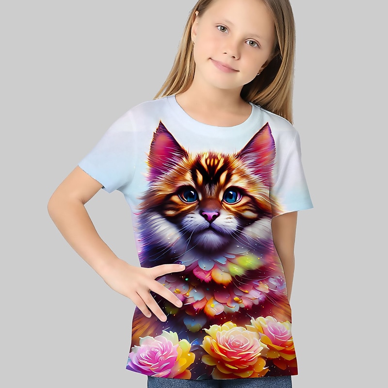 T-shirt Enfants Fille Graphic Extérieur 3D effet Manche Courte Col ras du cou Actif 7-13 ans Eté Argent Noir de 2026 ? $11.99 –P10