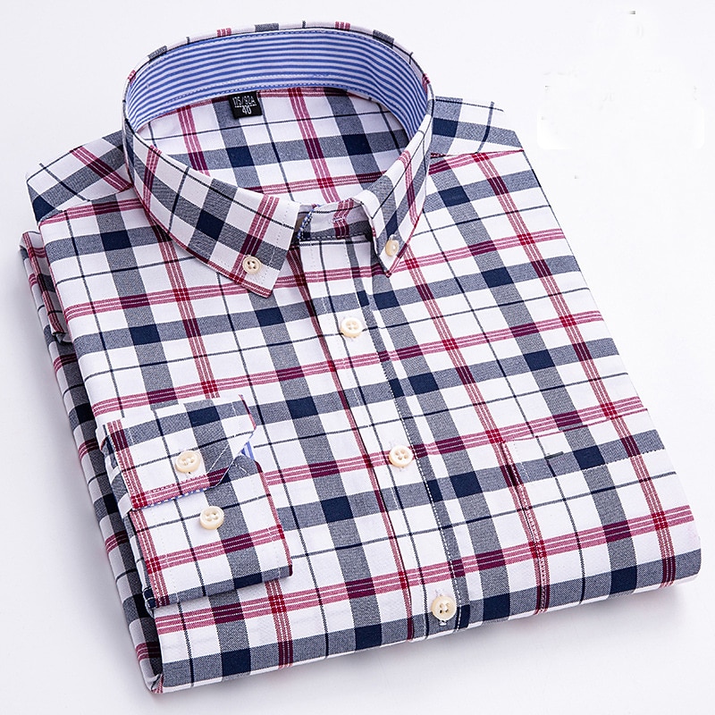Herren Oberhemd Gestreiftes Hemd Hemd Bügelfreies Hemd Oxford Hemd Kariert / Gestreift / Chevron Hochzeit Büro & Karriere Hellblau Dunkelrot Rote Dunkelmarine Langarm Hemdkragen Ganzjährig Bekleidung 2025 - $33.99 –P9