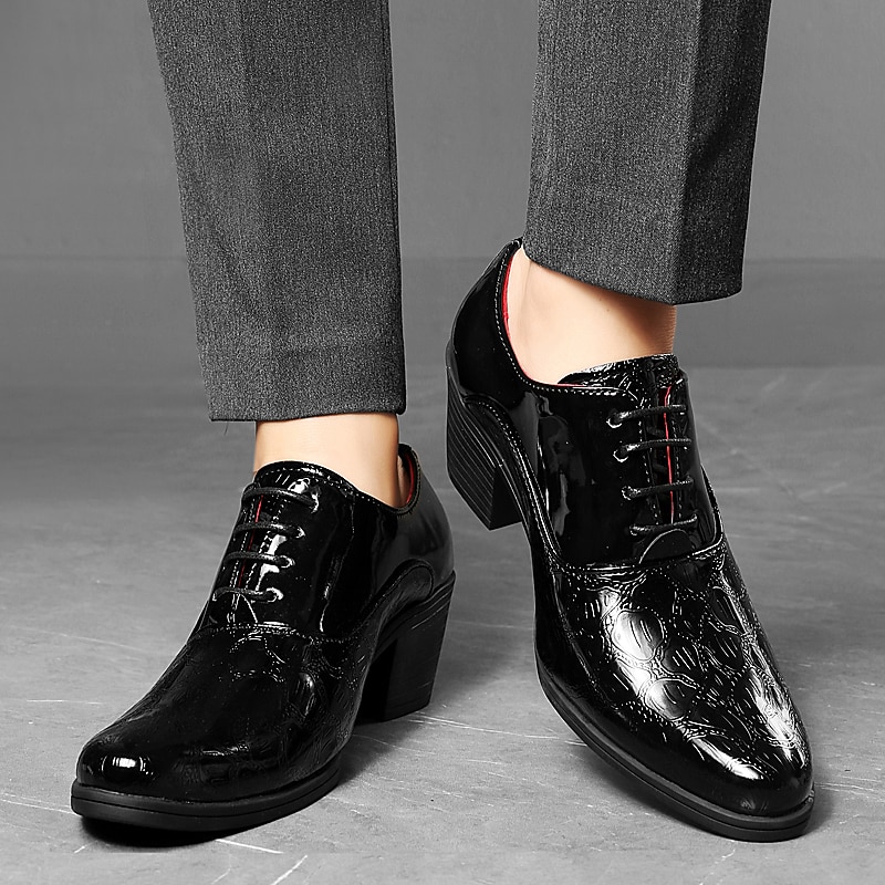Herren-Oxford-Schnürschuhe aus weißem Lacklederimitat – elegante Schuhe mit Blockabsatz und Krokodilprägung im Vintage-Stil für Hochzeiten, Partys und formelle Anlässe 2025 - $54.99 –P17