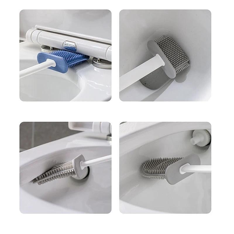 escova de banheiro de silicone e suporte com gancho pegajoso, escova de banheiro para pendurar na parede, escova de cerdas macias de silicone, ferramenta de limpeza do chão do banheiro de 2025 por $8.99 –P6