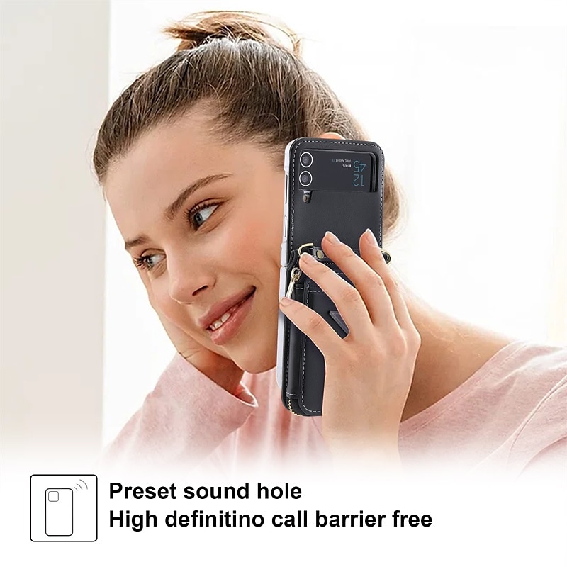 Phone Case For Samsung Galaxy Z Flip 6 Z Flip 5 Z Flip 4 Z Flip 3 Wallet Case Portable Zipper Card Slot Solid Colored PC PU Leather 2025 - $25.99 –P11