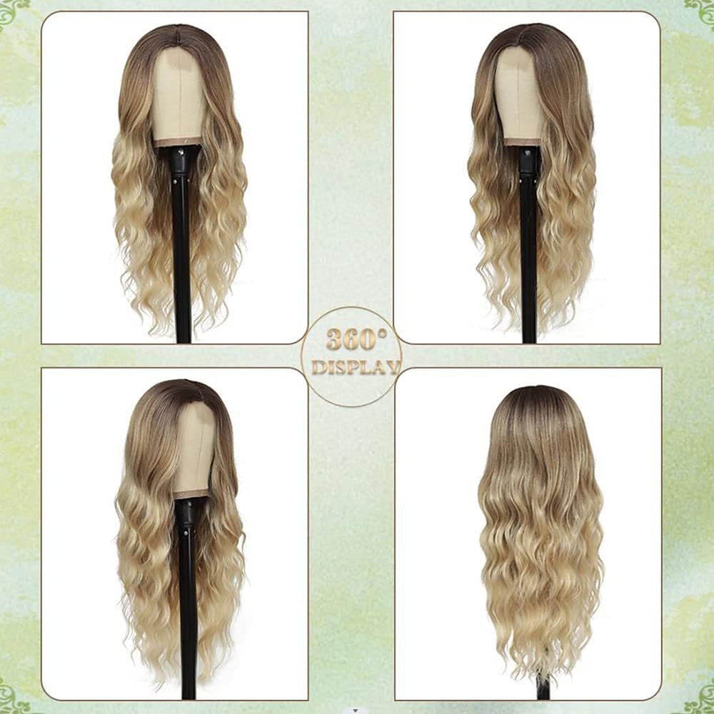 parrucche lunghe ombre bionde per le donne parrucca parte centrale ondulata lunga 26 pollici parrucche bionde ombre fibra proteica aggiornata parrucca di sostituzione dei capelli dall'aspetto del 2025 a $29.99 –P2