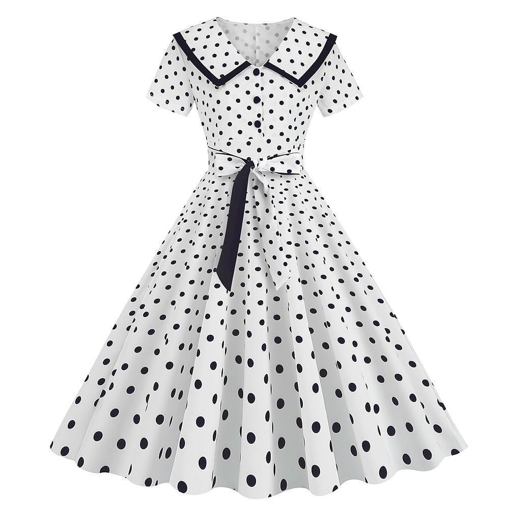 Pöttyös Retró 1950-es Egy vonalú ruha Rockabilly Swing ruha Pöttyös Női Alkalmi / Napi Lánybúcsú Felnőttek Ruha Hazatérő ruhák 2025 - GBP £18 –P9