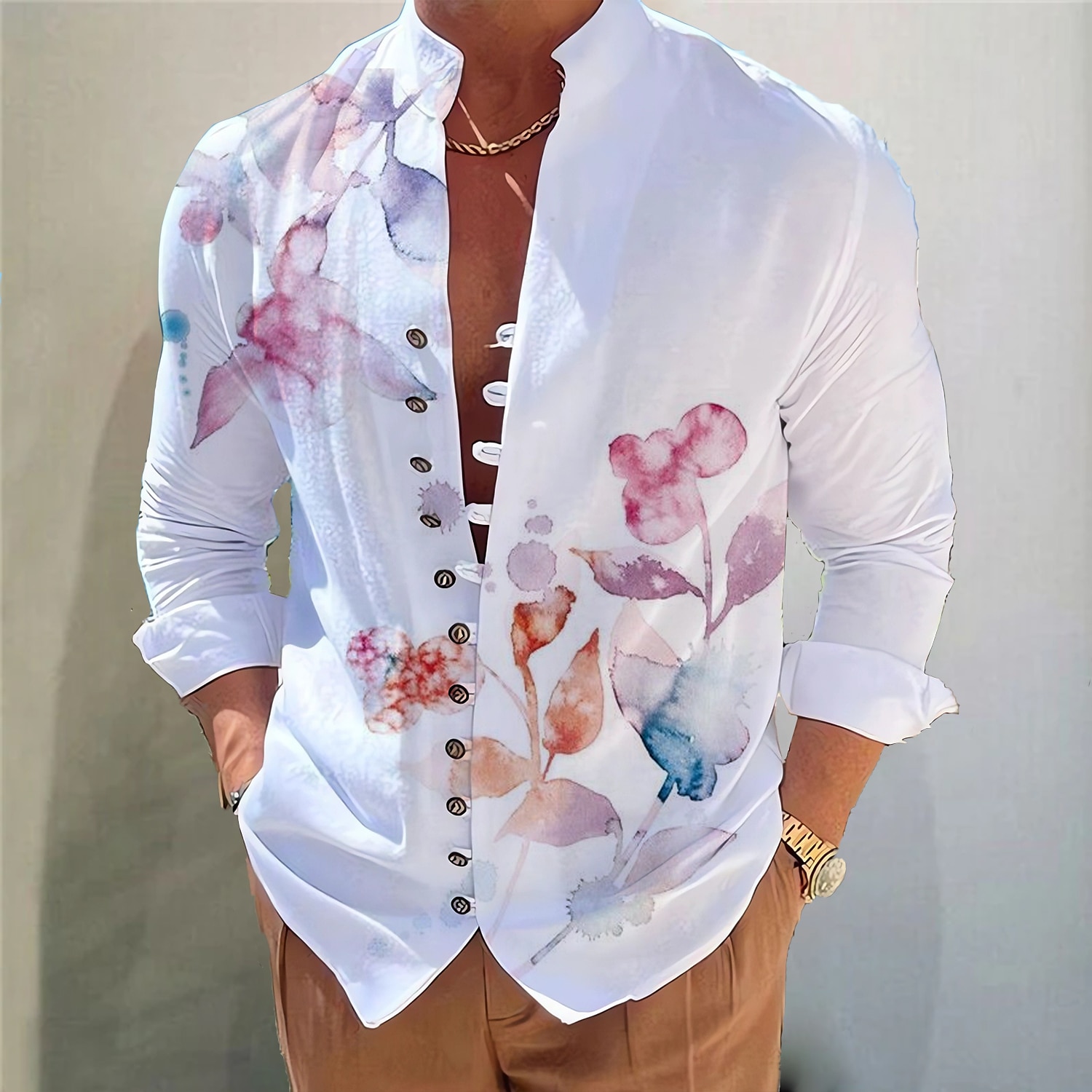 Herr Mörk Skjorta Aloha skjorta Långärmad Mode Designer Ledigt Semester Dagligen Utekväll Höst Vår & sommar Hög krage Mönster Svart Gul Svart / Röd Armégrön Rubinrött 2025 - $26.99 –P6