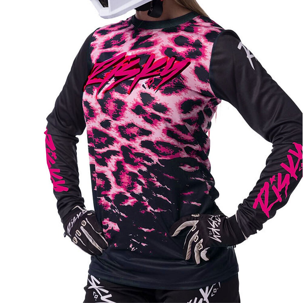Dames Downhill Jersey Lange mouw Roze Bruin Grijs Luipaard Fietsen Ademend Sneldrogend Sport Luipaard Kleding 2025 - $24.99 -P3